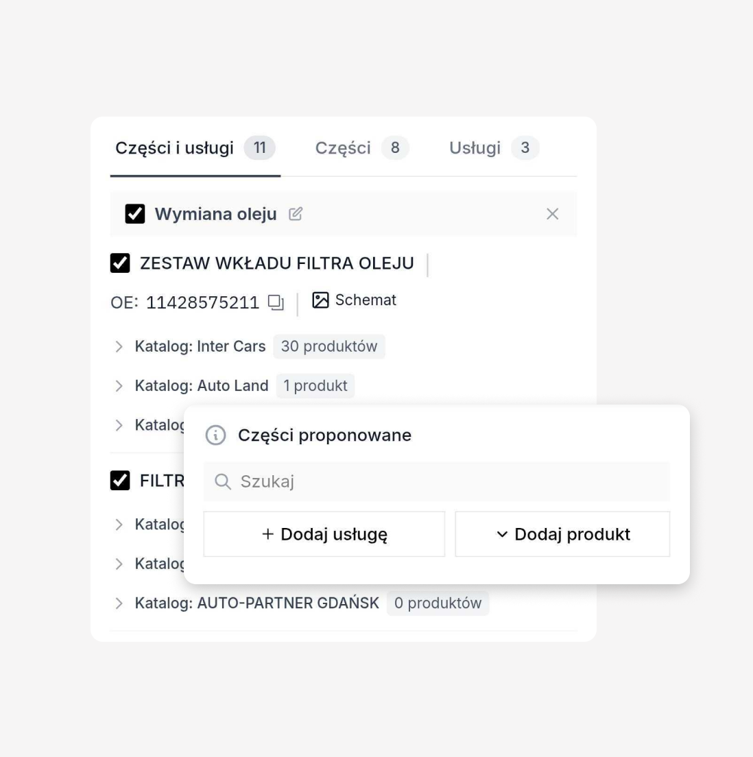 Wycena i dobór części w PilotGo