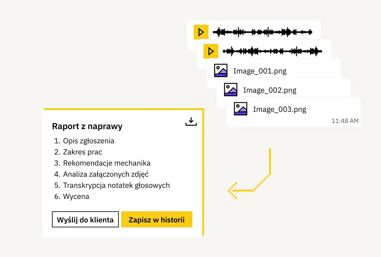 Raport z naprawy zawierający opis zgłoszenia, zakres prac i wycenę