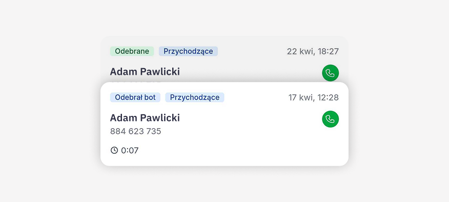 Historia połączeń w PilotGo